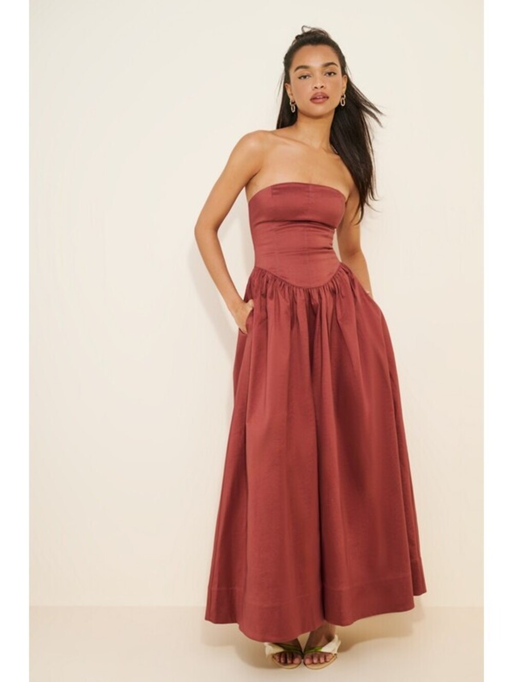 Anthropologie x Hansen & Gretel - Strapless Burgundy Maxi Dress, Size S